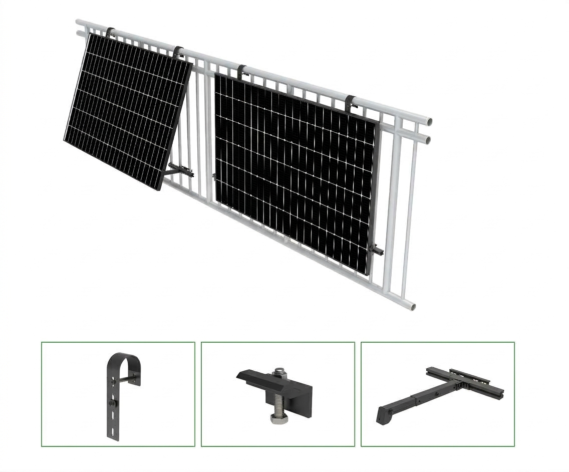 Balkonkraftwerk-Halterung für Balkongeländer – 0° oder 15°–30° Neigung, für 1 Solarmodul Kopie Kopie