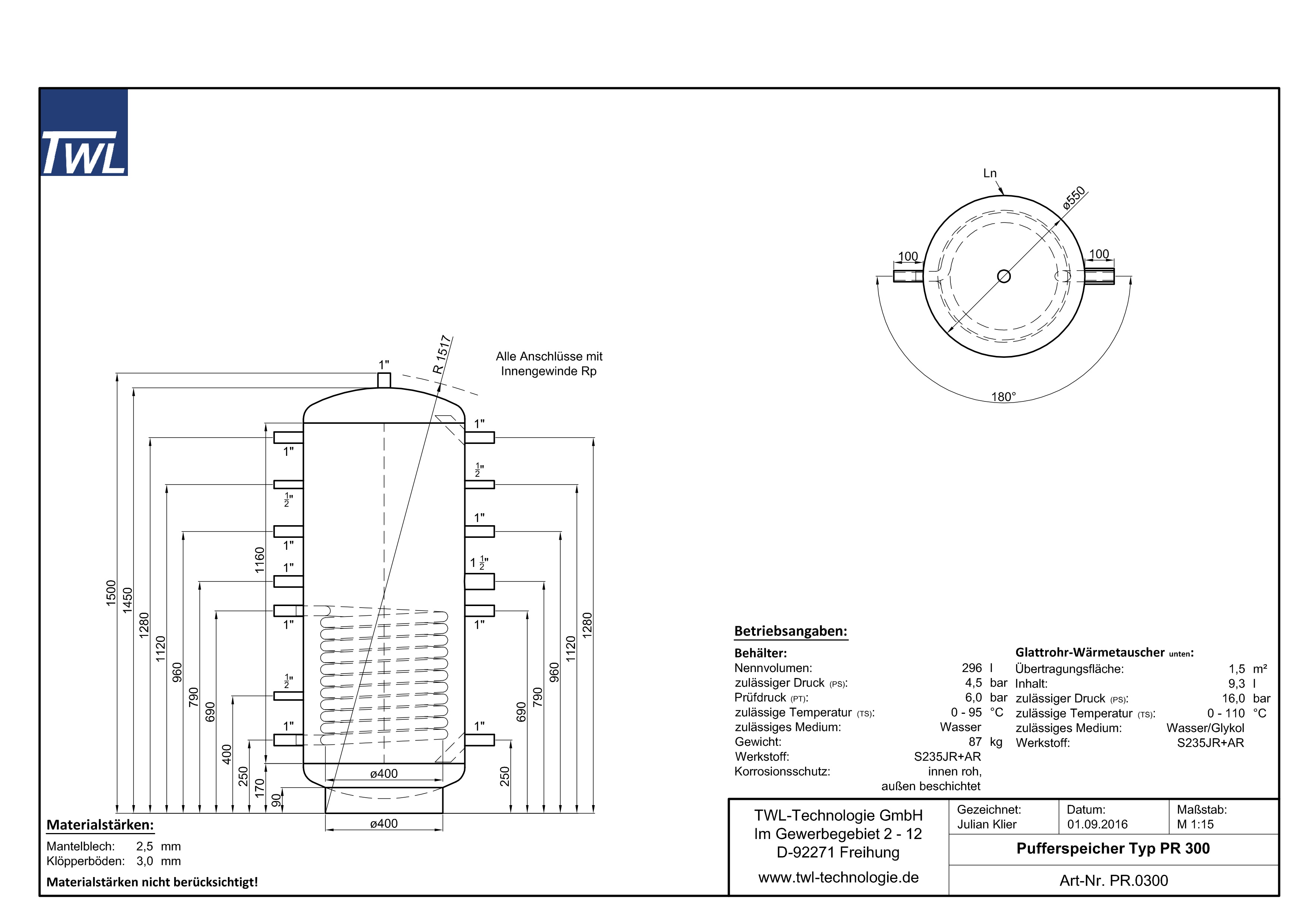 PR-0300-datenblatt TWL Pufferspeicher PR 300 Liter - ÖkoLine-C Isolierung