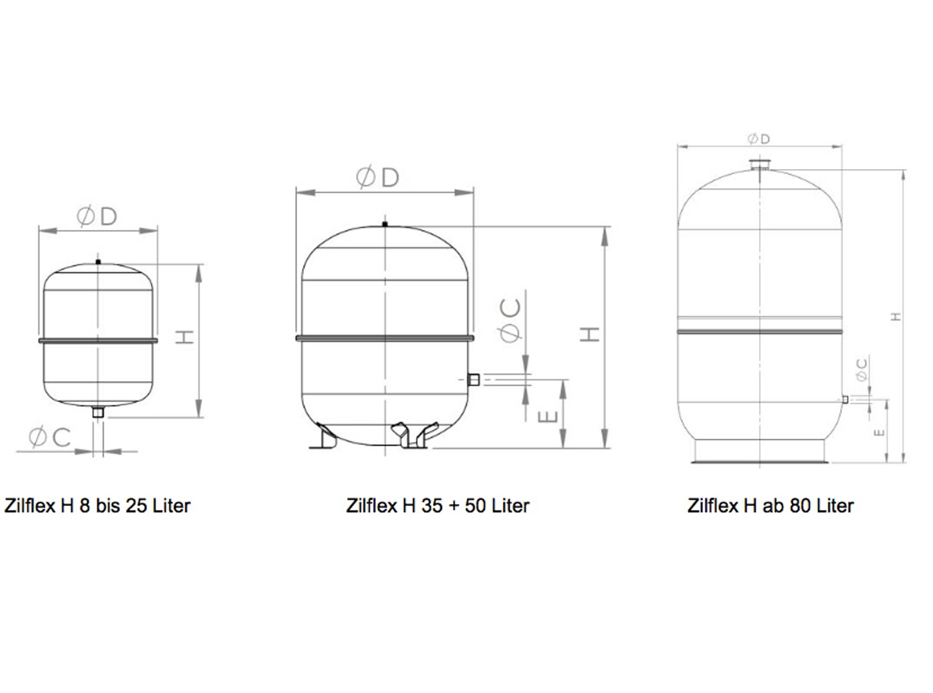 Zilflex-H-Zeichnung Zilmet Zilflex H 105L Heizungs Ausdehnungsgefäß Druckausgleichsgefäß Druckausdehnungsgefäß