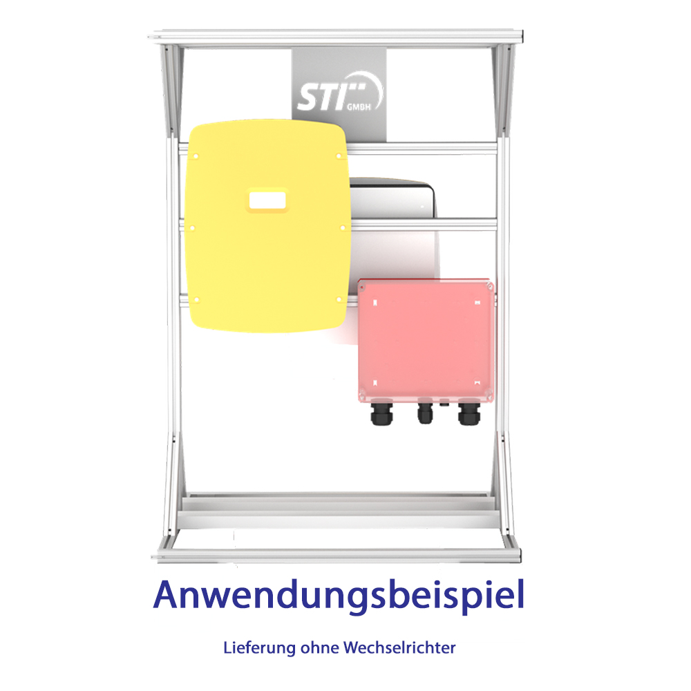 Wechselrichterunterstand DUO – Offene Aluminium-Schutzkonstruktion mit Dach für zwei Wechselrichter, stabiler Profilrahmen, modular erweiterbar