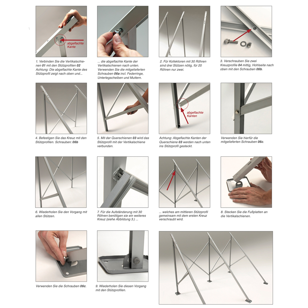 Flachdach-03 Flachdachaufständerung 45° für Eurotherm-Solar CPC Vakuumröhrenkollektor 16R