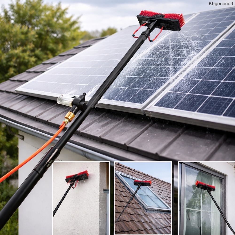Teleskop-Reinigungsbürsten oder Abzieher – Aluminium-Waschbürsten für Solarmodule und hohe Flächen