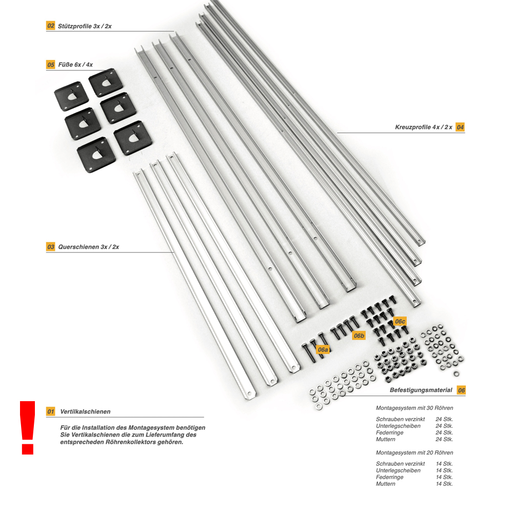 Flachdach-02 Flachdachaufständerung 45° für Eurotherm-Solar PRO Vakuumröhrenkollektor 30R