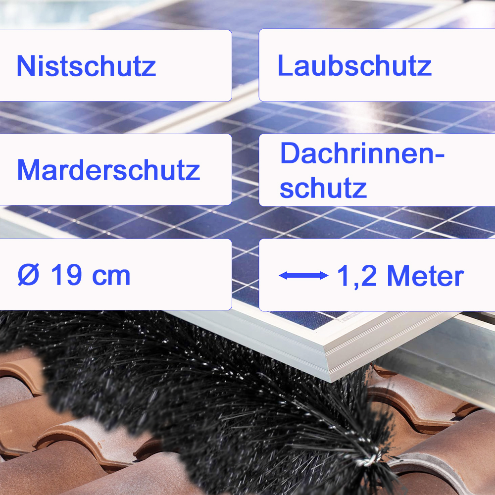 1 x 120cm Schutzbürsten Ø 19cm Vogel Taube Marder Nager Solaranlage Photovoltaik Regenrinne