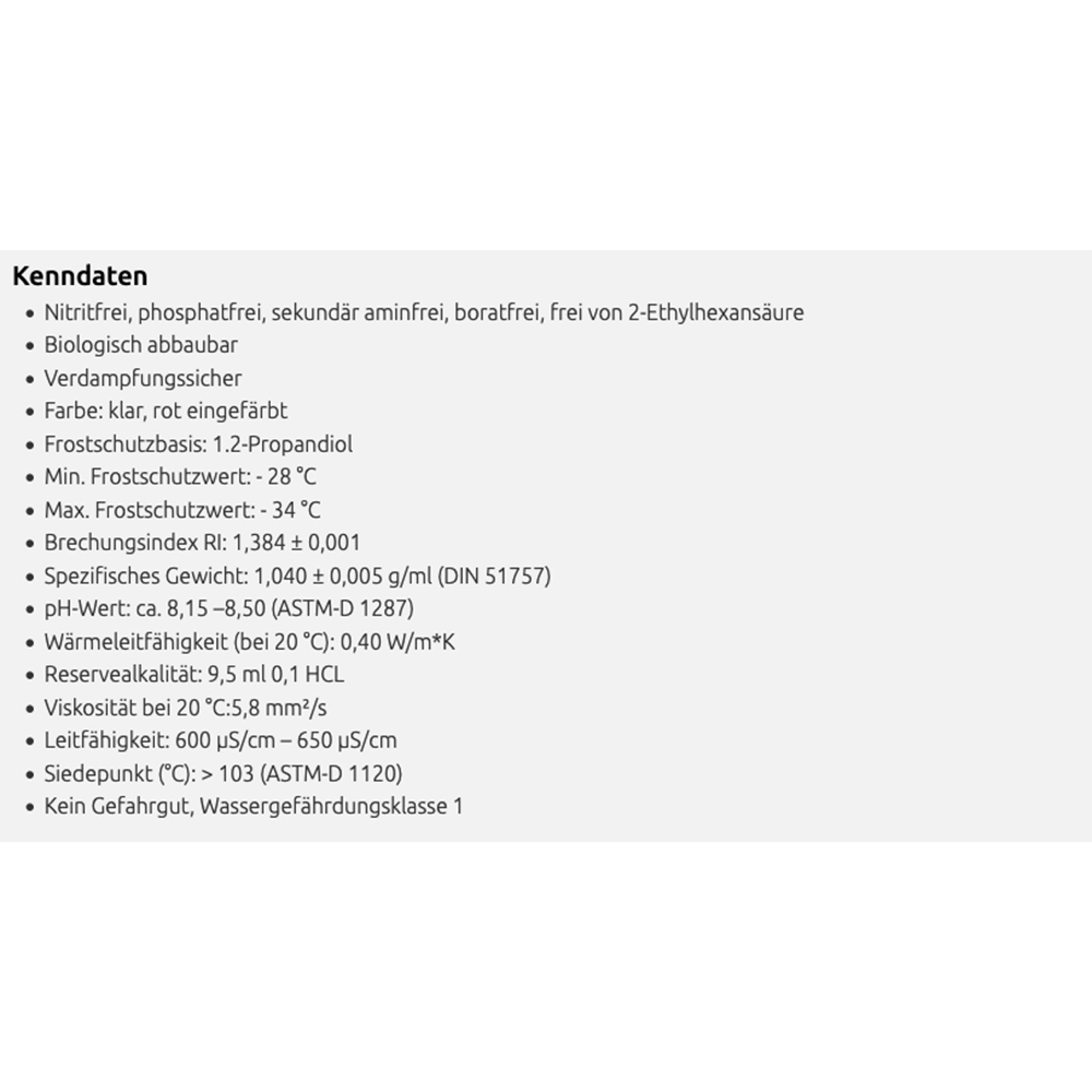 Kenndaten-Sol5F Solarflüssigkeit Coracon Sol 5F -28°C Solarliquid Frostschutz Solaranlage