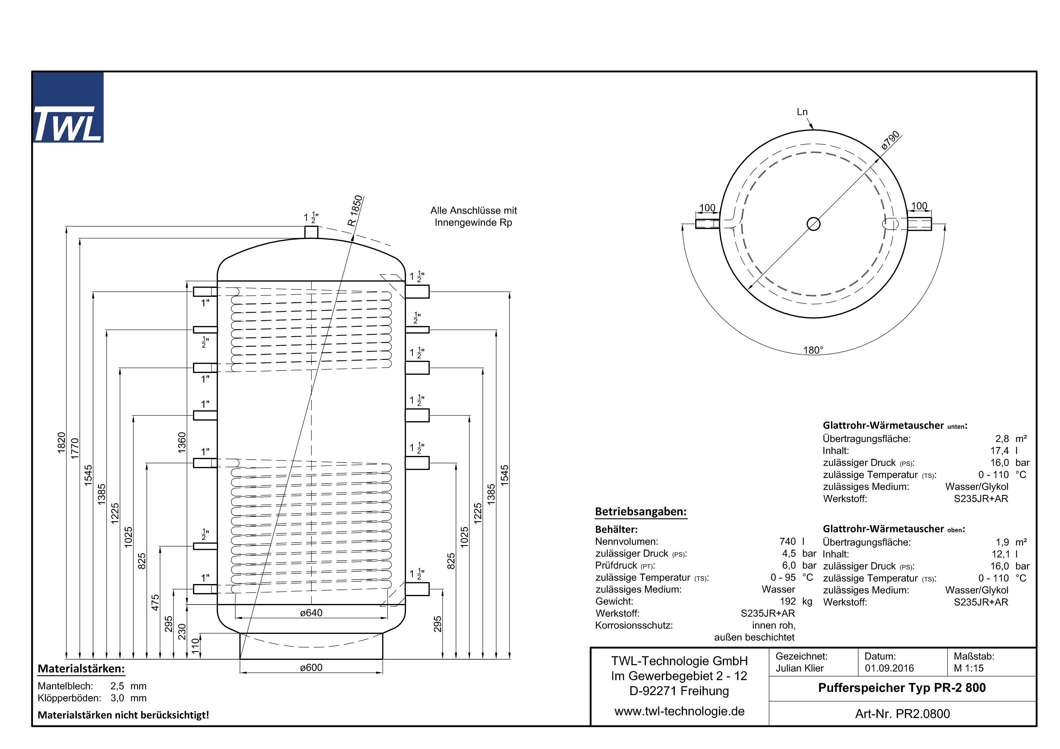 PR2-0800-datenblatt TWL Pufferspeicher PR2 800 Liter - ÖkoLine-C Isolierung