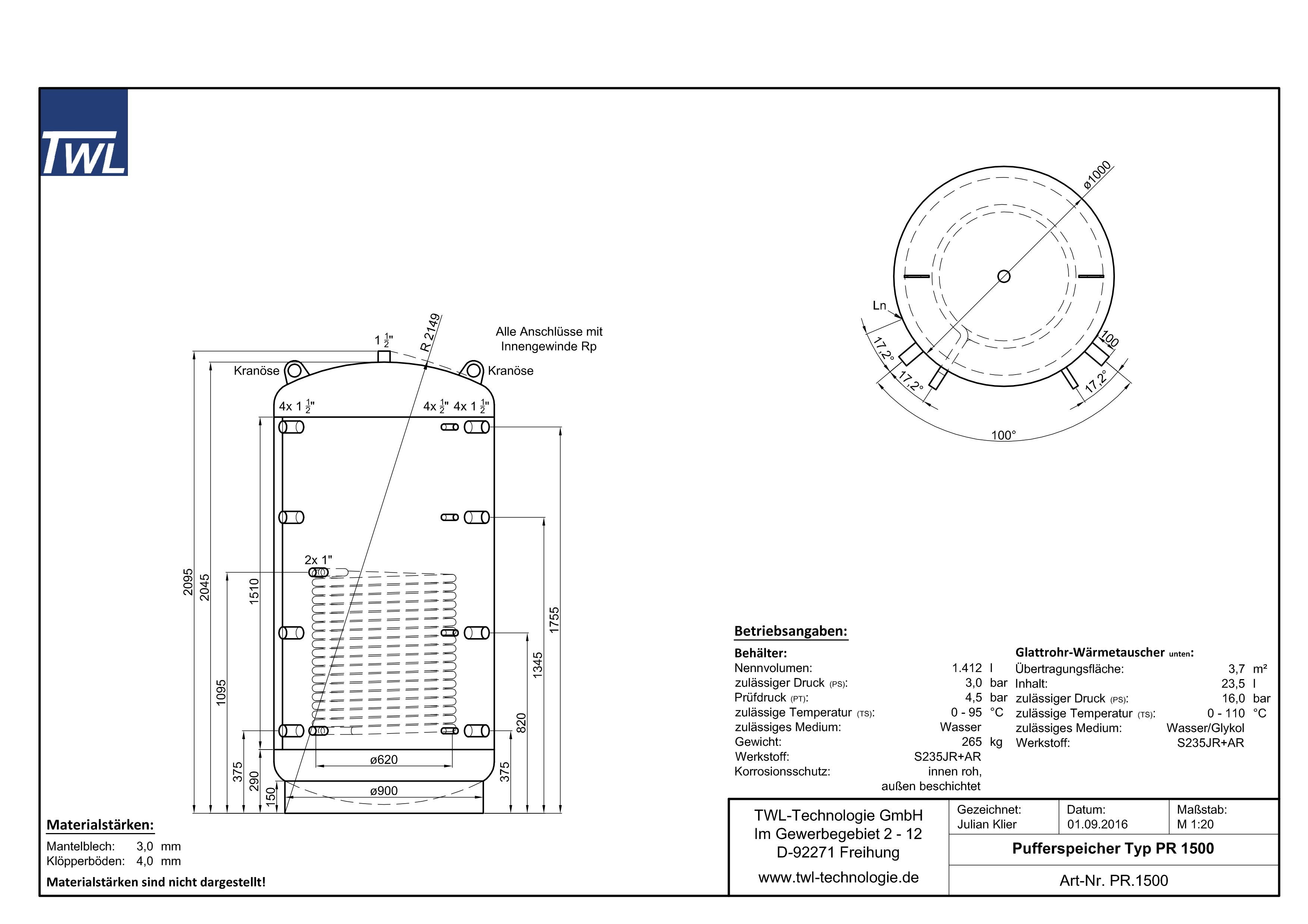 PR-1500-datenblatt TWL Pufferspeicher PR 1500 Liter - ÖkoLine-B Isolierung