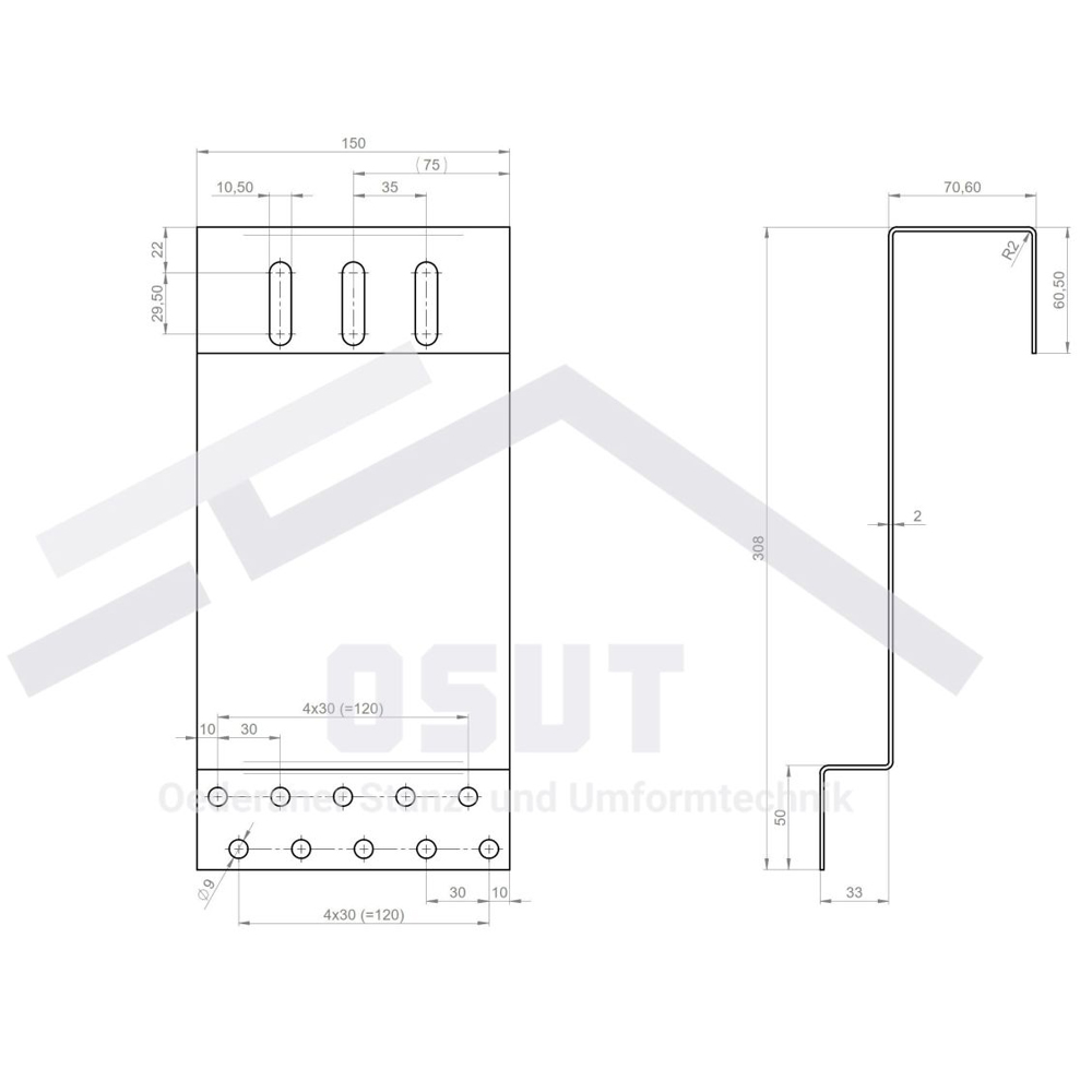Dachhaken Edelstahl für Biberschwanz Doppeldeckung 150 x 2mm