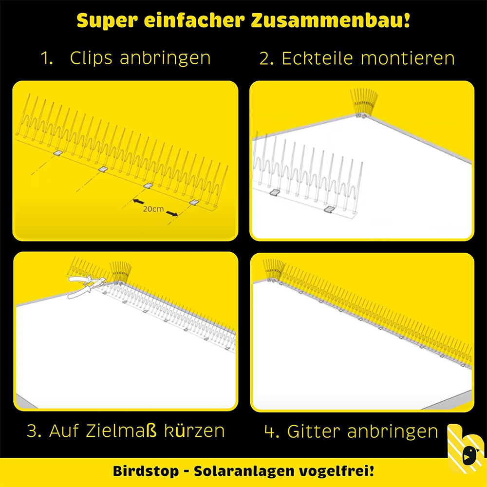 Birdstop Clips - Zubehör Vogelschutz für Solaranlagen – Marderschutz für PV-Module & Dach