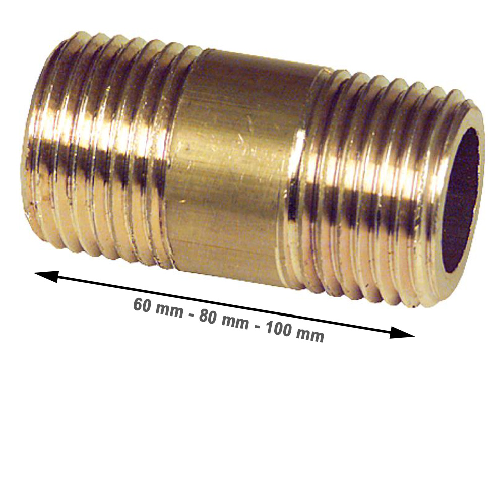 9008202-01 Messing Langnippel Doppelnippel Rohrdoppelnippel 1/2", 3/4", 1" AG 60-150mm