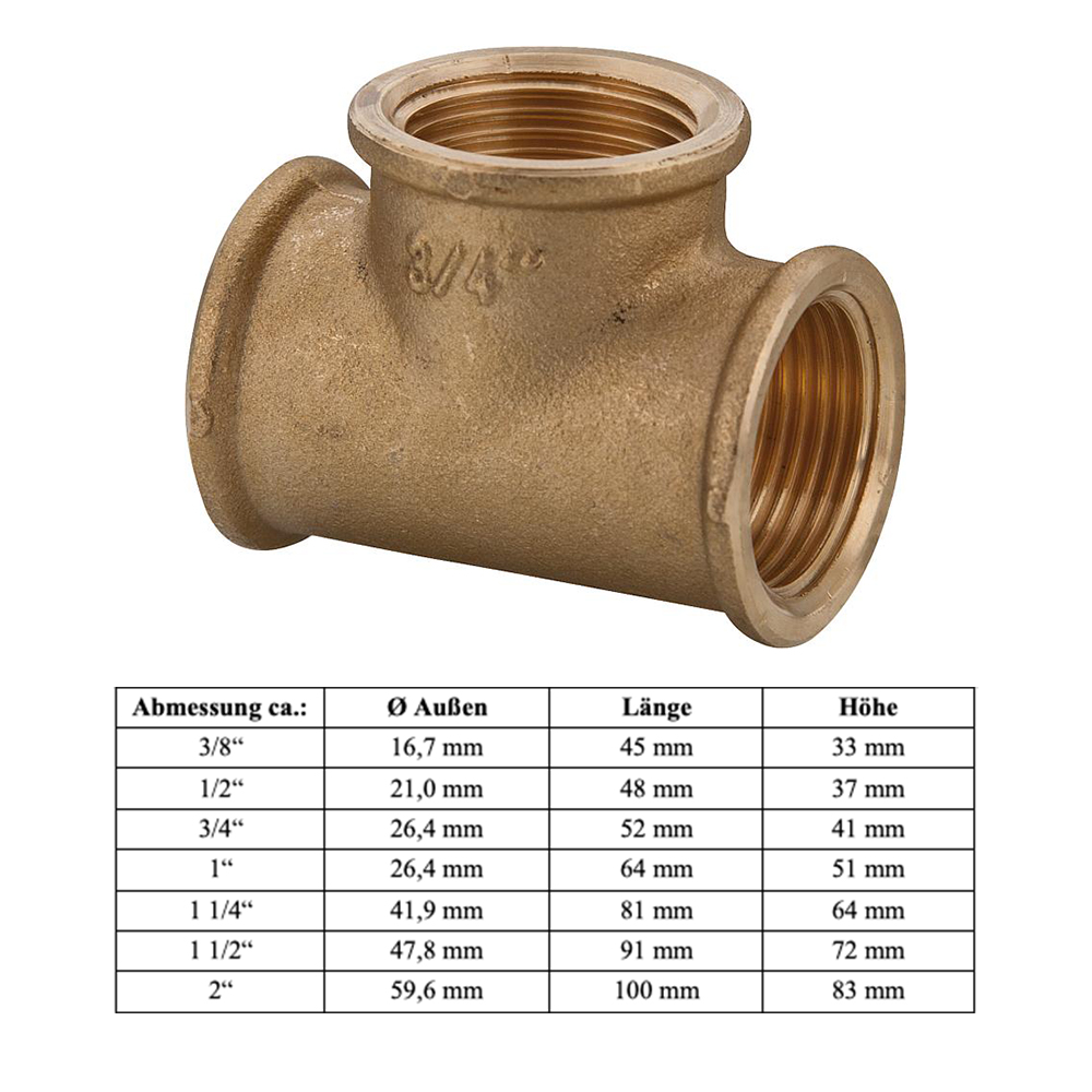 Messing T-Stück 3/8" - DN10 - Innengewinde Messing T-Stück 3/8" - DN10 - Innengewinde