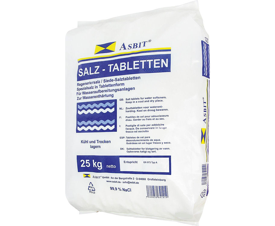 ASBIT® Siede Salz-Tabletten 25 kg – Hochreines Regeneriersalz für Wasserenthärtungsanlagen, Enthärtungsanlagen & Ionenaustauscher nach DIN EN 973 Typ A