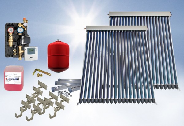 Solarthermie Basic Paket - Eurotherm-Solar Vakuumröhrenkollektor - 6,2m²